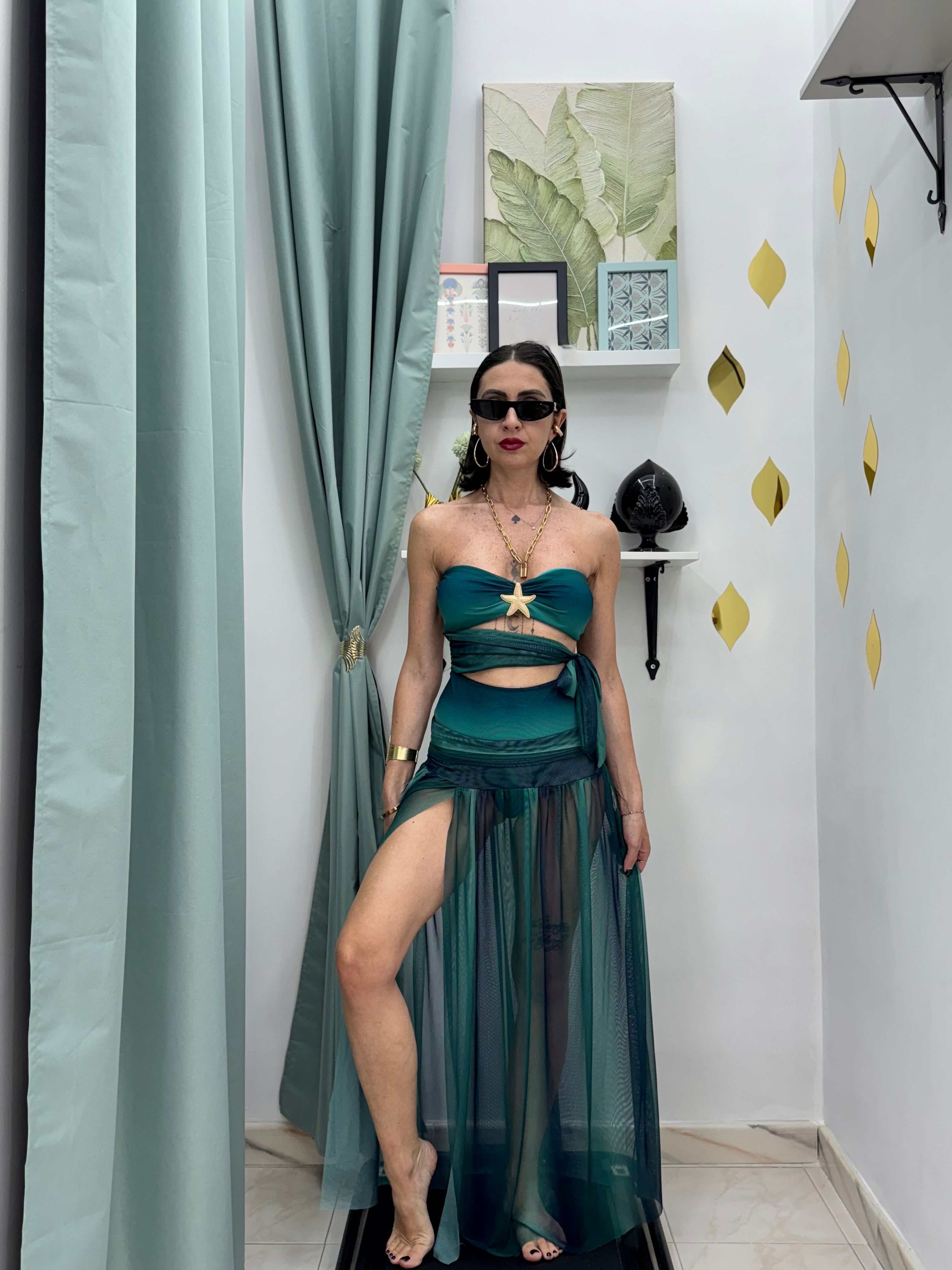 Set da Mare Donna con Costume Intero e Gonna a Pareo – Eleganza Estiva in Arancione o Verde Ottanio