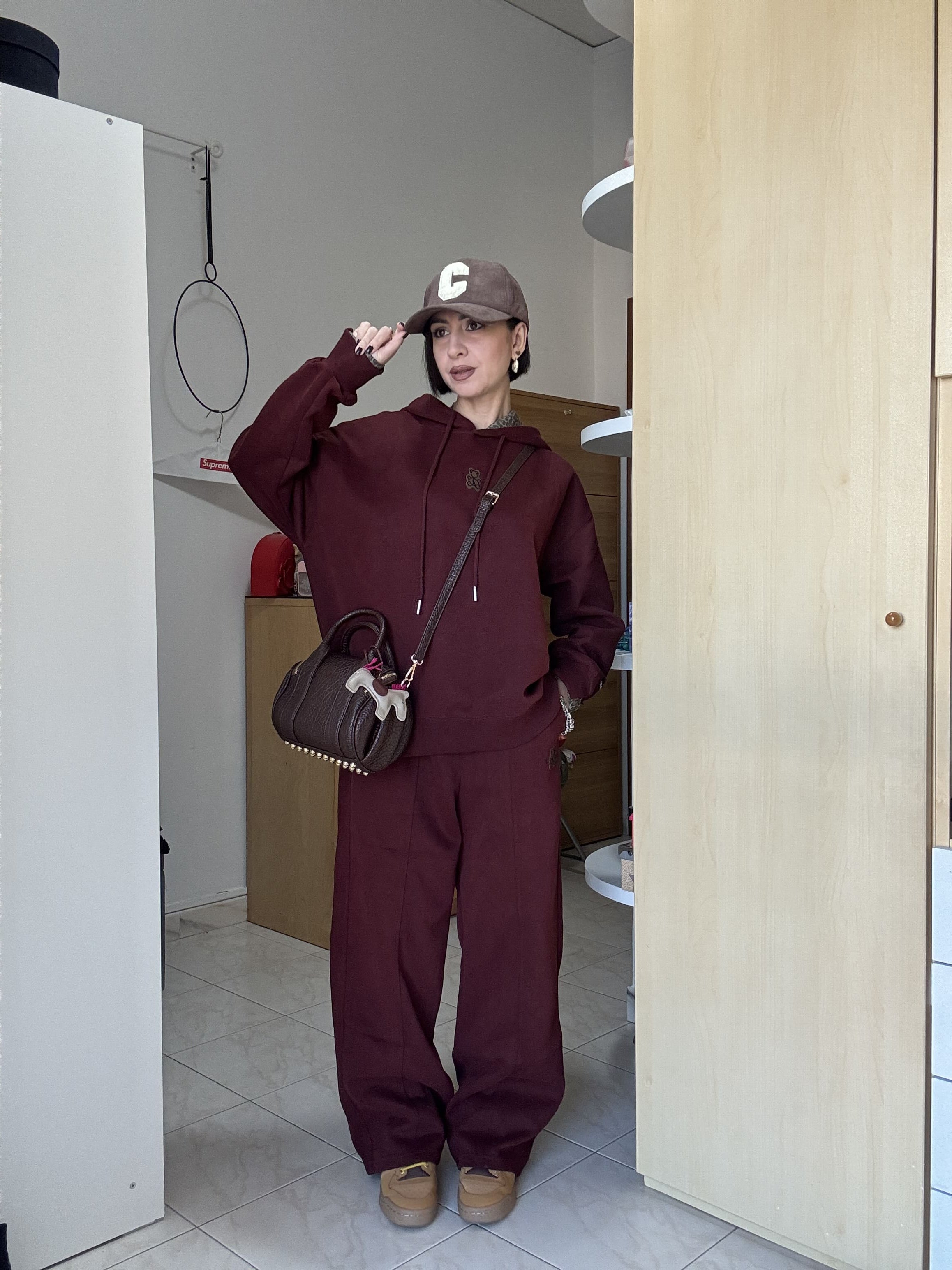 Coordinato Tuta da Donna Oversize in Cotone con Orsetto Ricamato e Dettagli Maculati MOON KISS