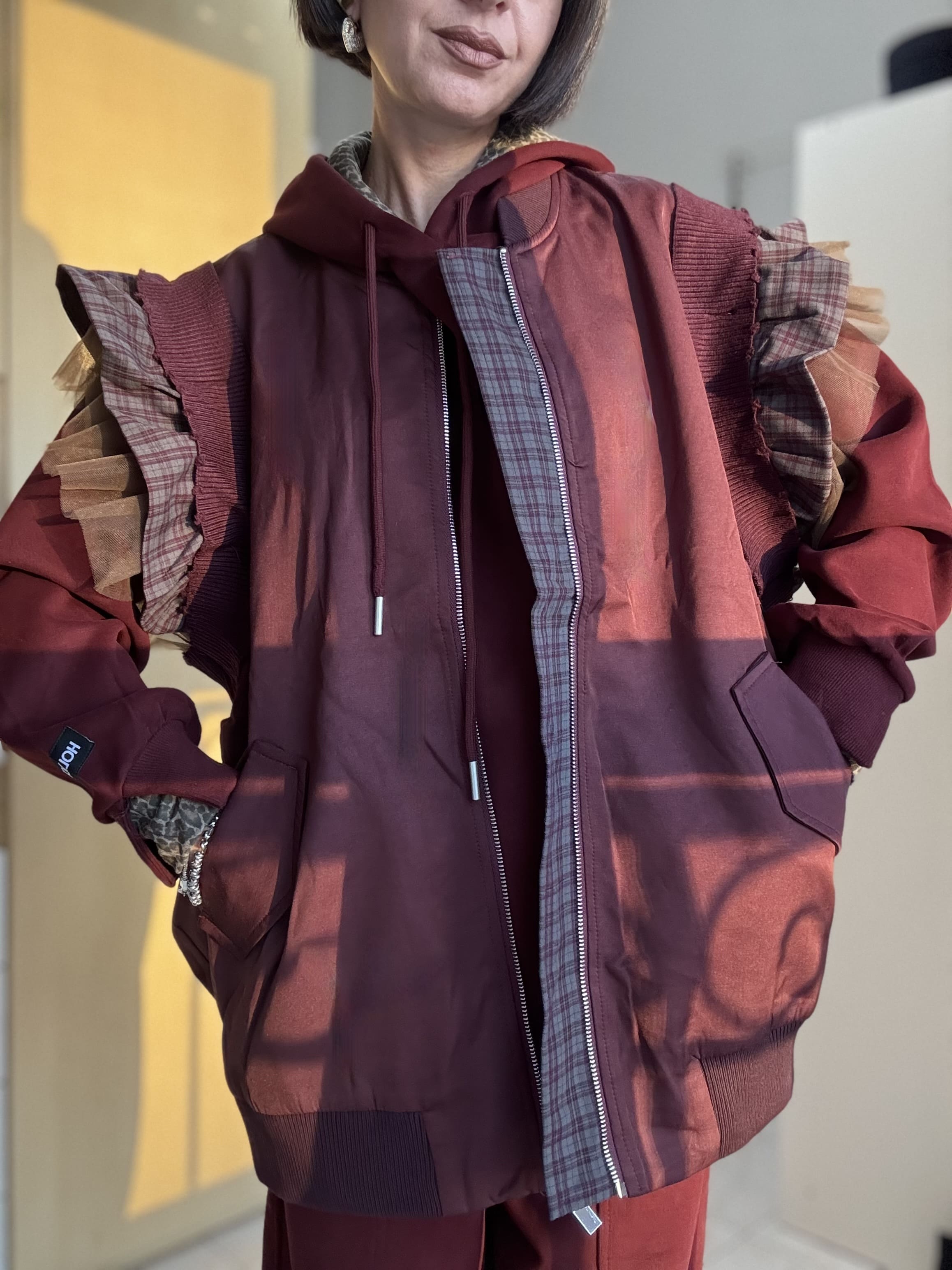 Smanicato Oversize da Donna con Volant in Tulle e Dettagli Scozzesi MOON KISS