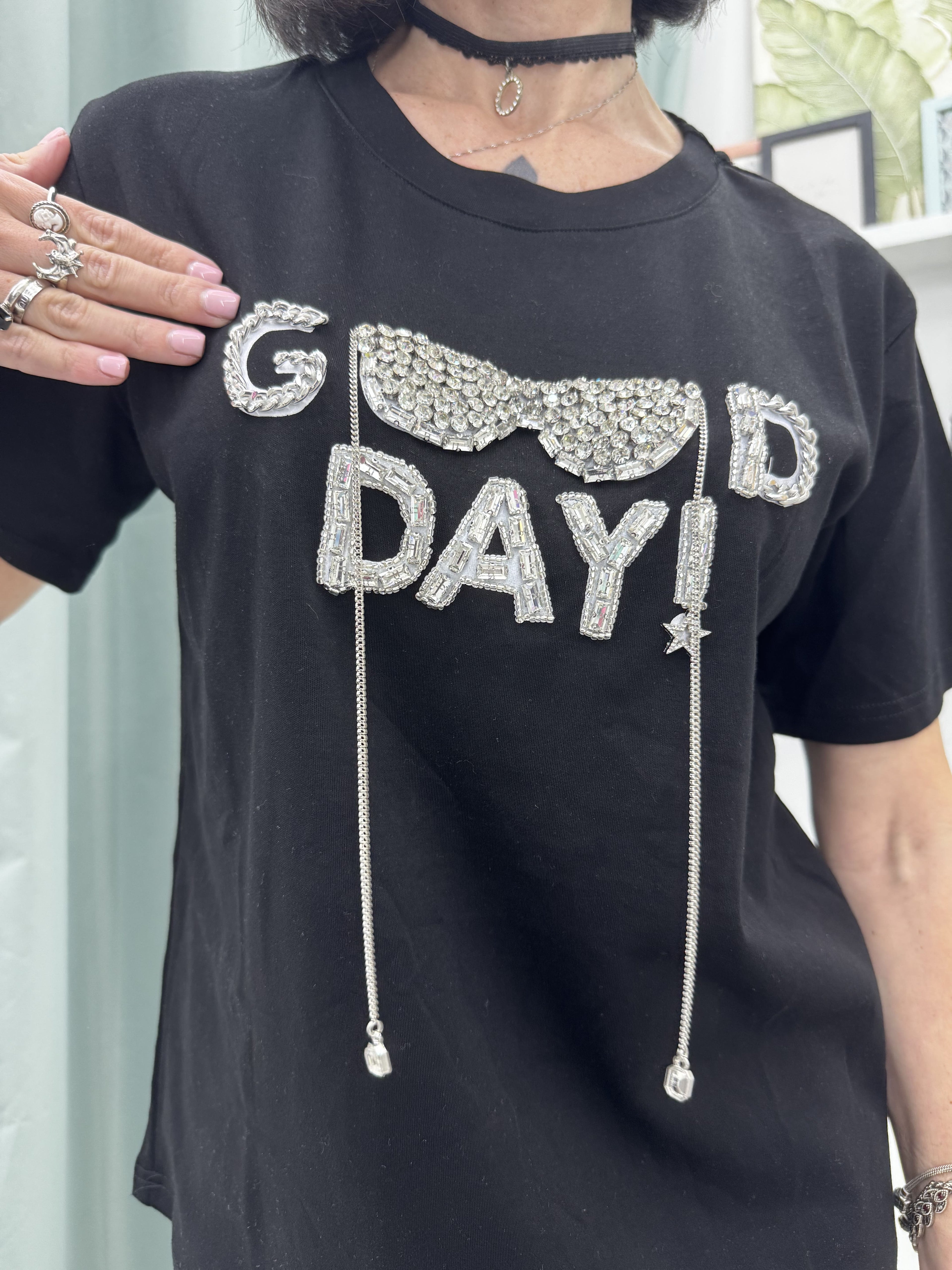 T-shirt Good Day con strass