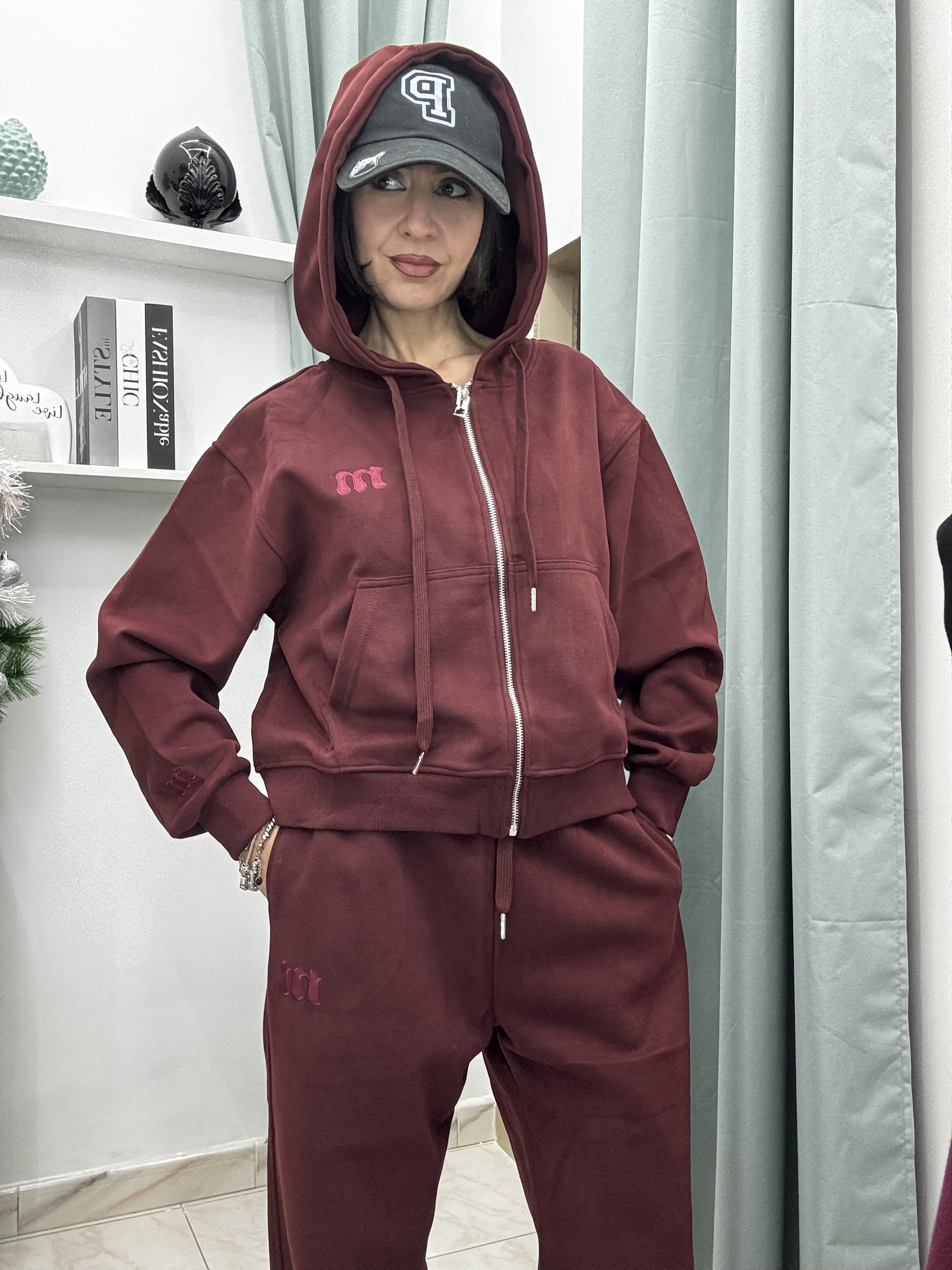 Coordinato Tuta Donna Moonkiss in Cotone – Felpa con Zip e Pantaloni Comfy (SM/ML)