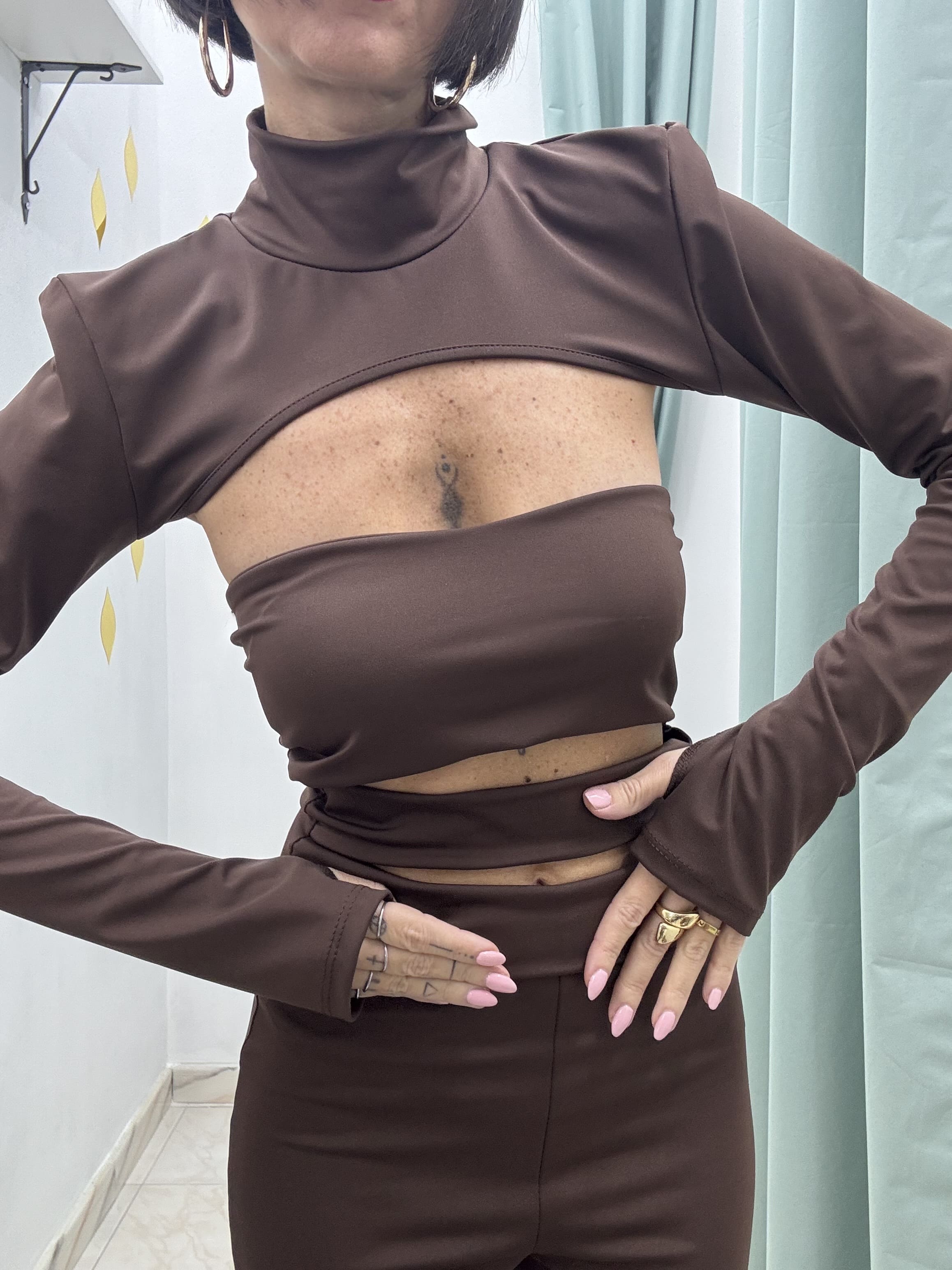 Tuta jumpsuit scollo a fascia con copri spalle mezzo collo – Elasticizzata taglia unica fino a 46