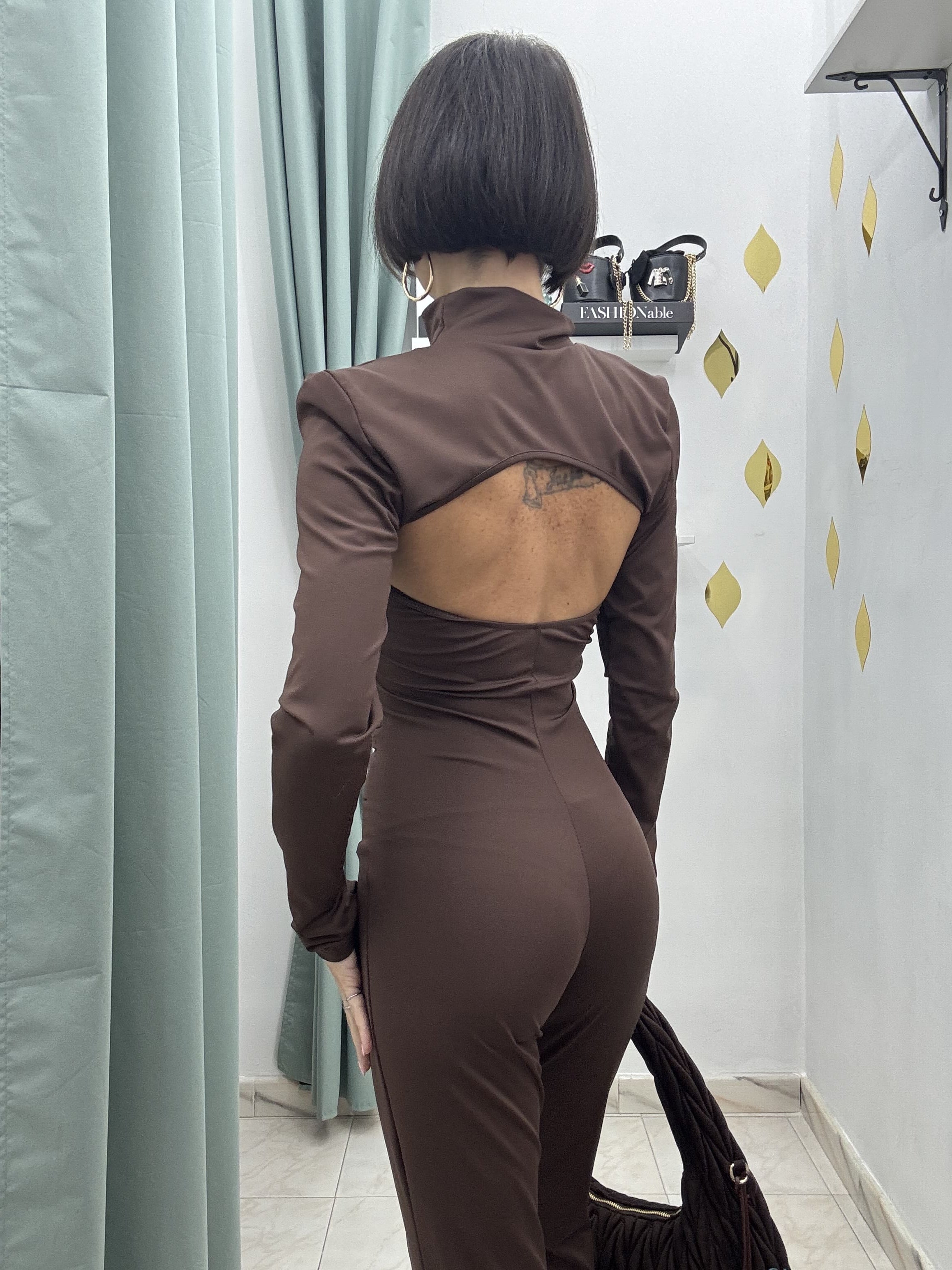 Tuta jumpsuit scollo a fascia con copri spalle mezzo collo – Elasticizzata taglia unica fino a 46