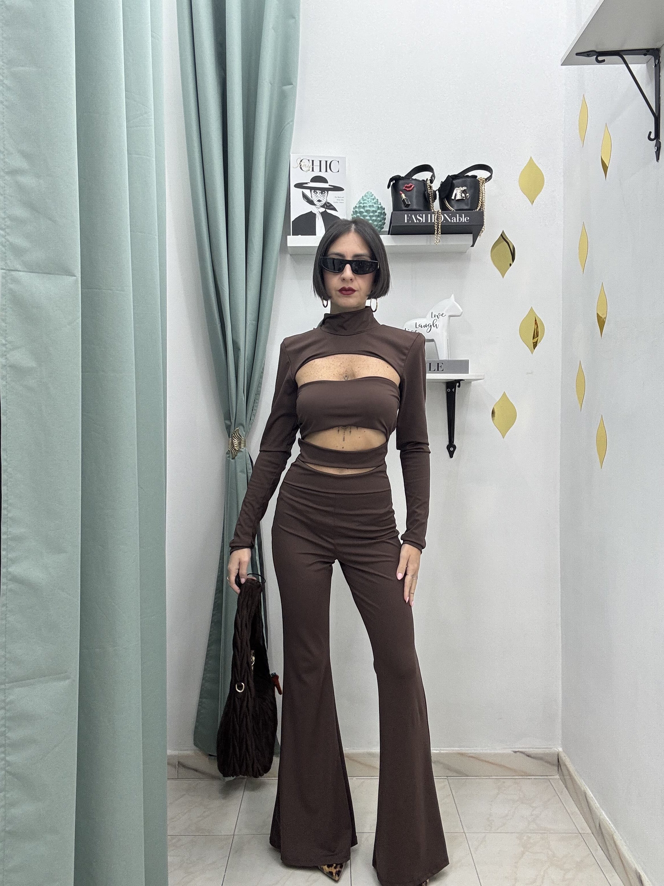 Tuta jumpsuit scollo a fascia con copri spalle mezzo collo – Elasticizzata taglia unica fino a 46