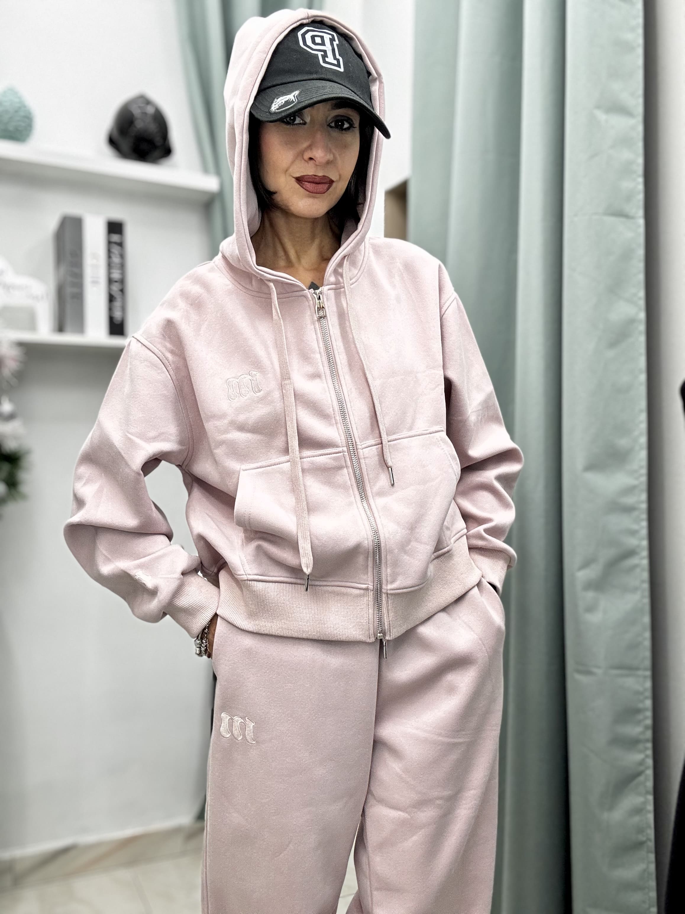 Coordinato Tuta Donna Moonkiss in Cotone – Felpa con Zip e Pantaloni Comfy (SM/ML)